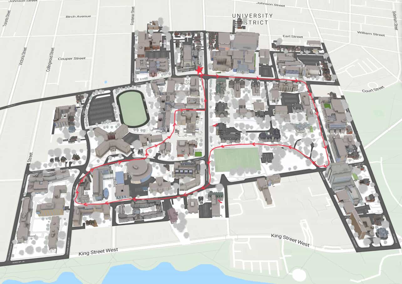Rally route map starting from Stauffer Library